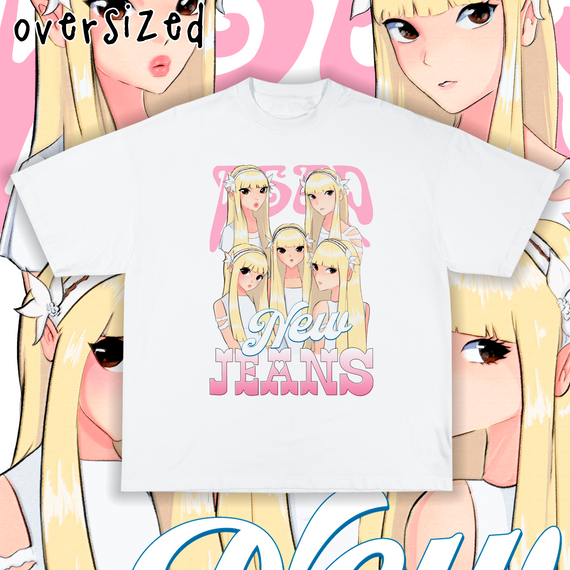 Camiseta Oversized 'NEWJEANS - ASAP (Versão Anime)'