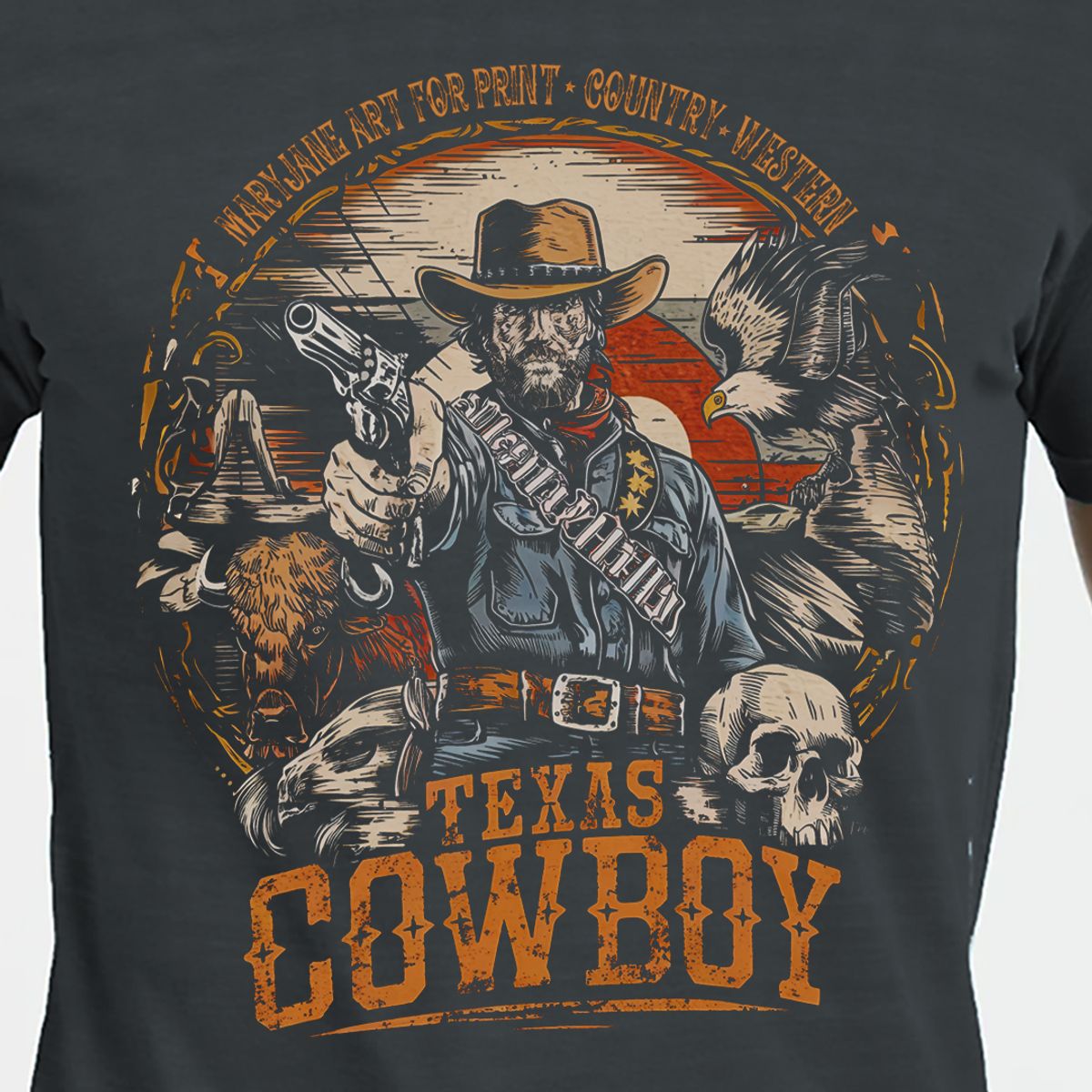 Nome do produto: T-SHIRT ESTONADA TEXAS COWBOY PISTOL