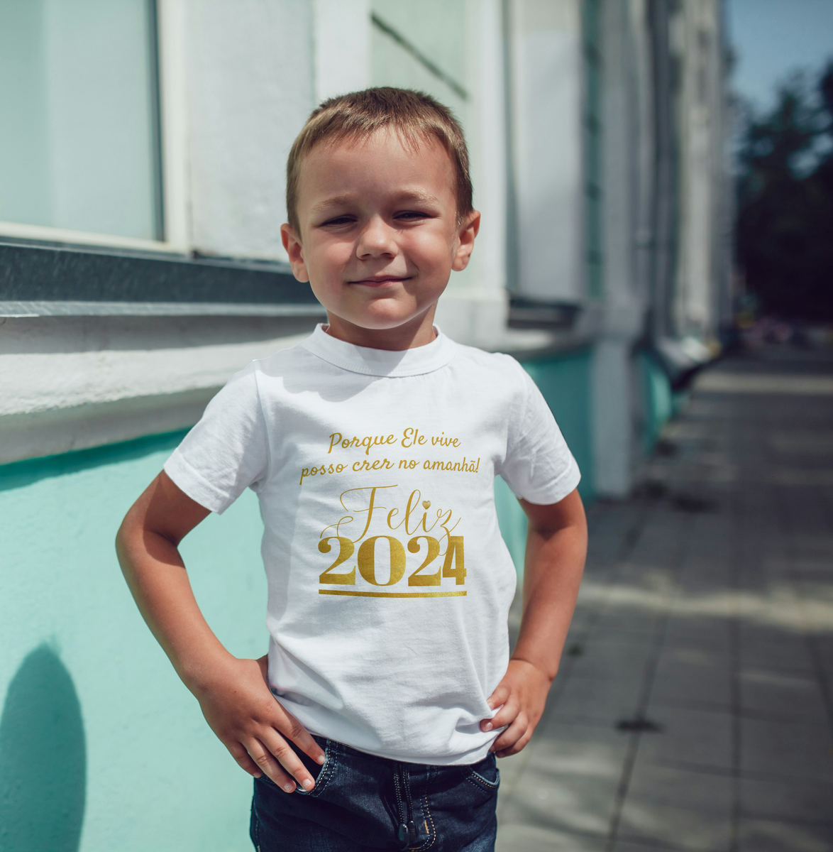 Nome do produto: Camiseta 2 a 8  anos - Feliz Ano-Novo
