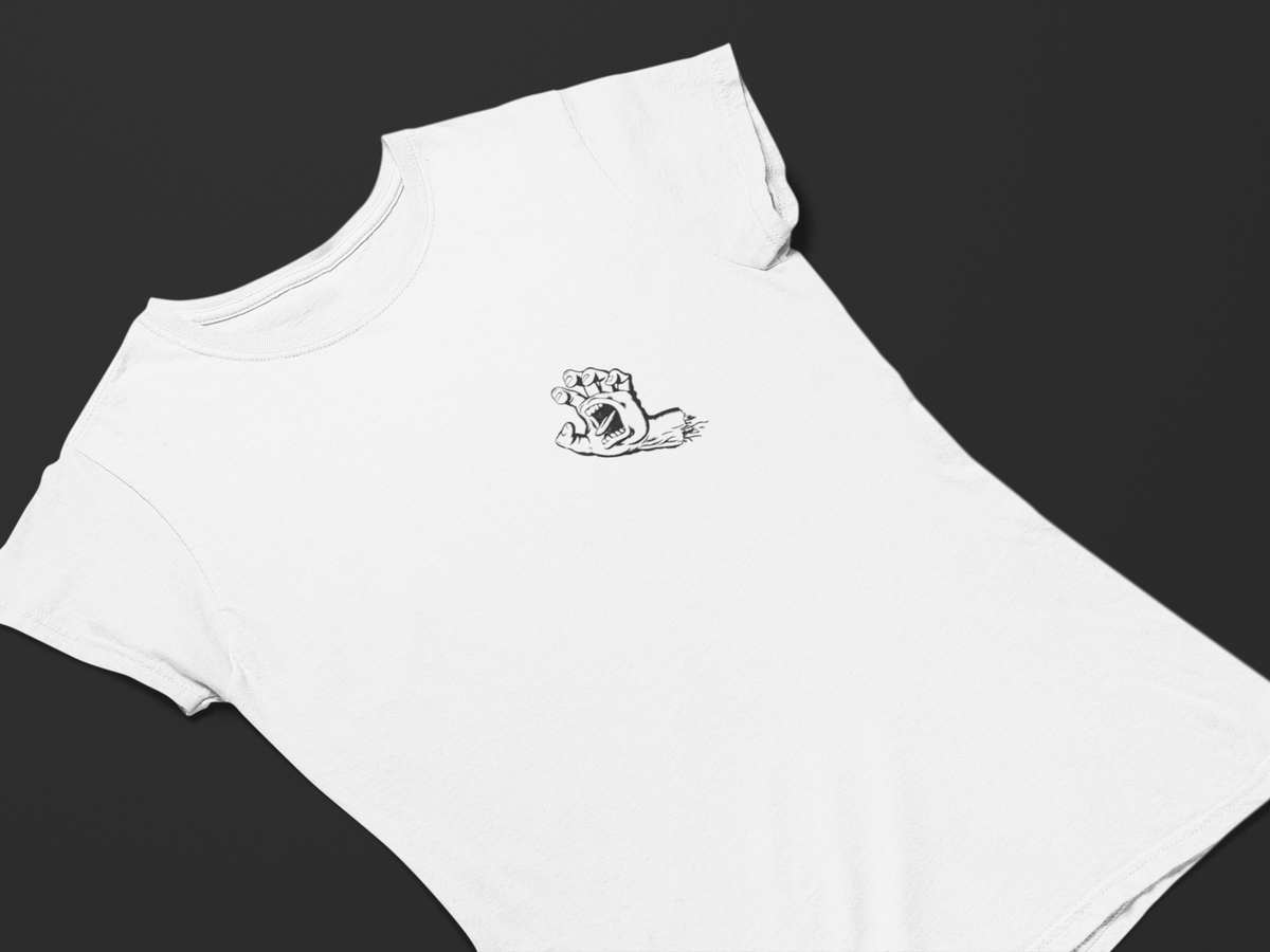 Nome do produto: Camiseta Dizbocado Corte BabyLook - Mão Monstro Discreto