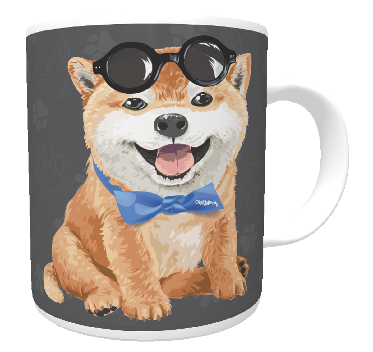 Nome do produto: Caneca Akita Filhote de Óculos e Gravatinha