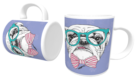 Caneca Bulldog Inglês de Óculos e Gravatinha