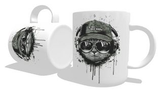 Nome do produtoCaneca Gato Ouvindo Música de Boné e Óculos