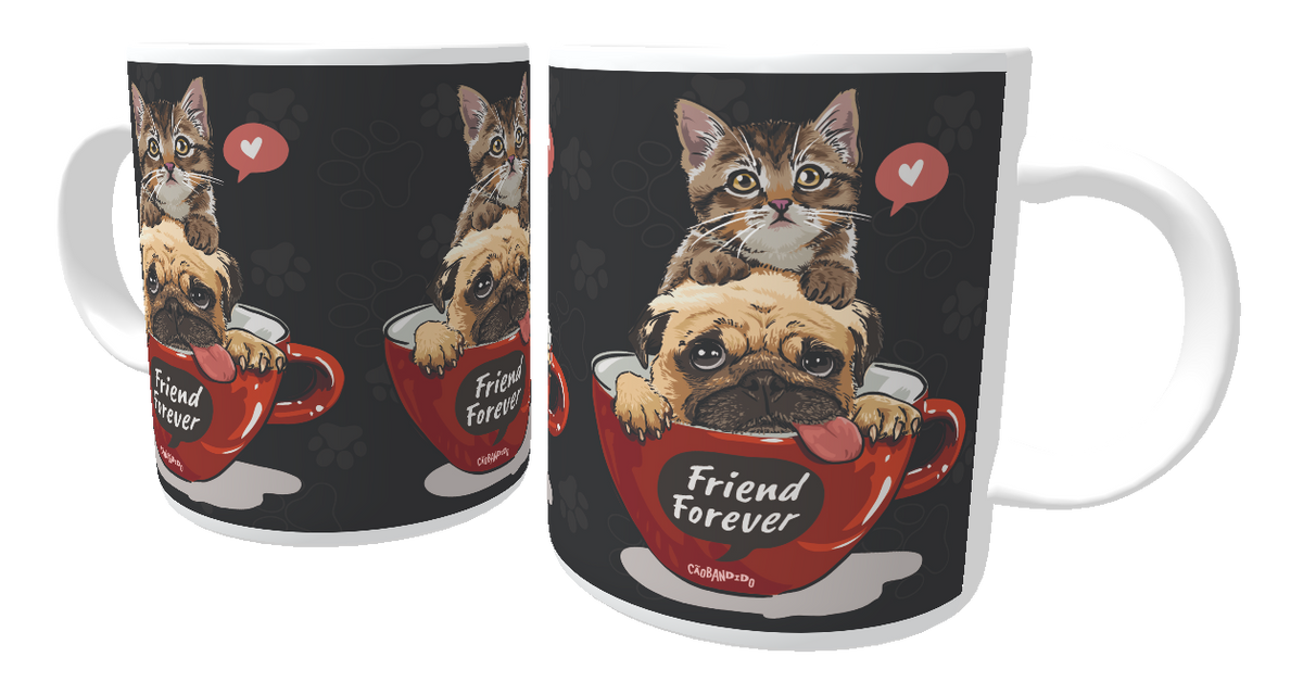 Nome do produto: Caneca Gato e Cachorro - Friend Forever