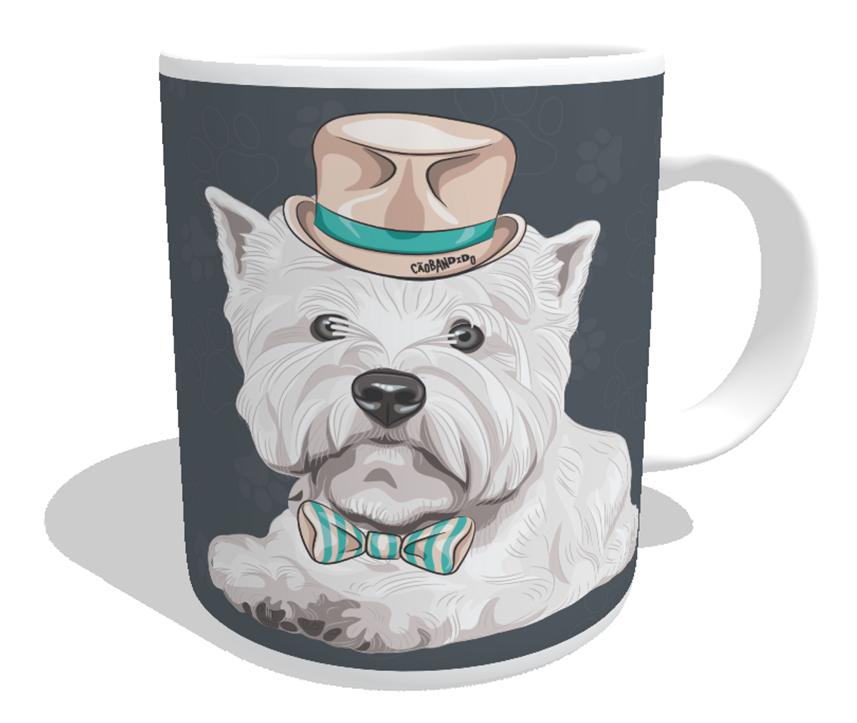 Nome do produto: Caneca Westie de Gravata e Chapéu