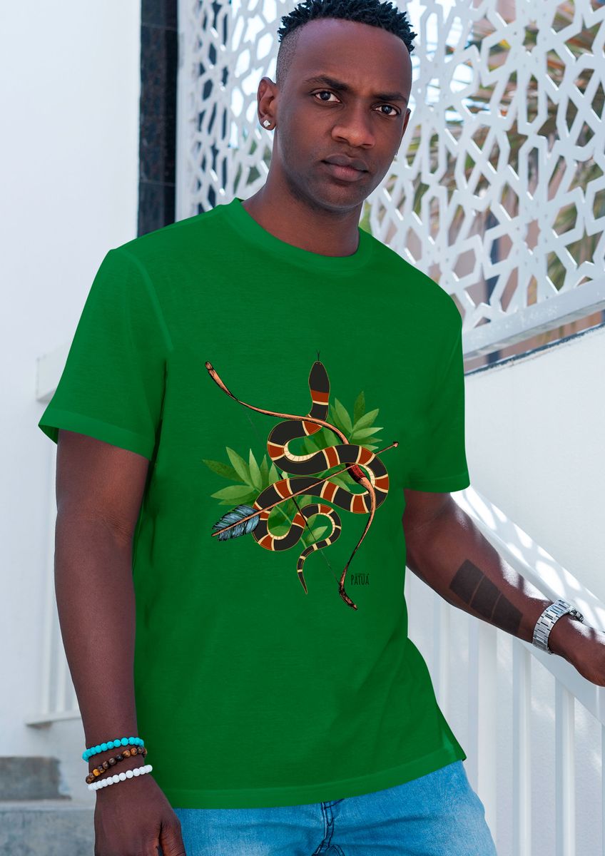 Nome do produto: Coleção Símbolos & Elementos - T-Shirt Classic Frente & Verso Caboclo Cobra Coral