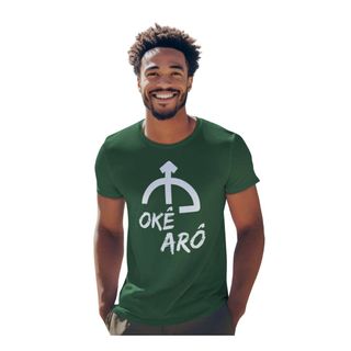 Camiseta Oxóssi Odé Okê Arô 100% Algodão Fio 30.1, 165g com costura reforçada e gola ribana de alta qualidade