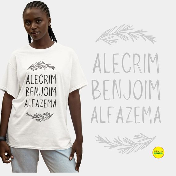 Camiseta Alecrim, Benjoim Alfazema 100% Algodão Fio 24.1, 145g costura simples e gola ribana