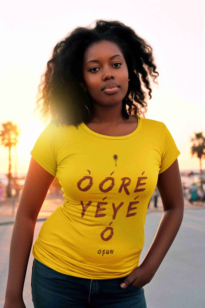 Nome do produto: Camiseta Saudação Orixá Osun  Oxum - Òóré Yéyé  Baby Long Feminina 10% Algodão Fio 30
