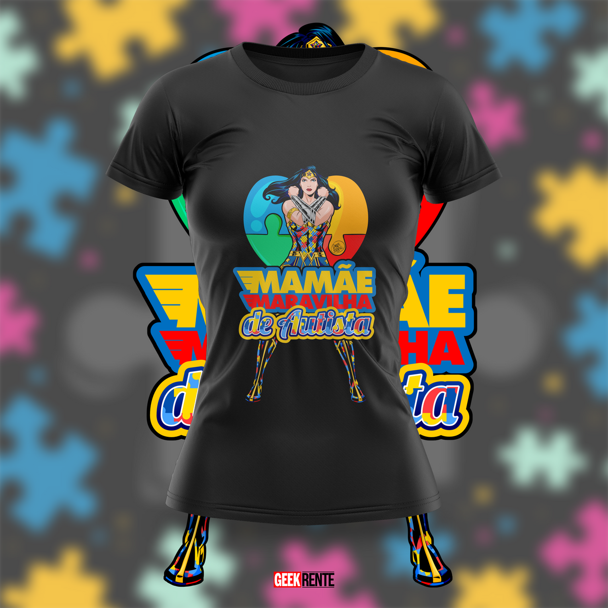 Nome do produto: Camiseta Feminina MAMÃE MARAVILHA DE AUTISTA