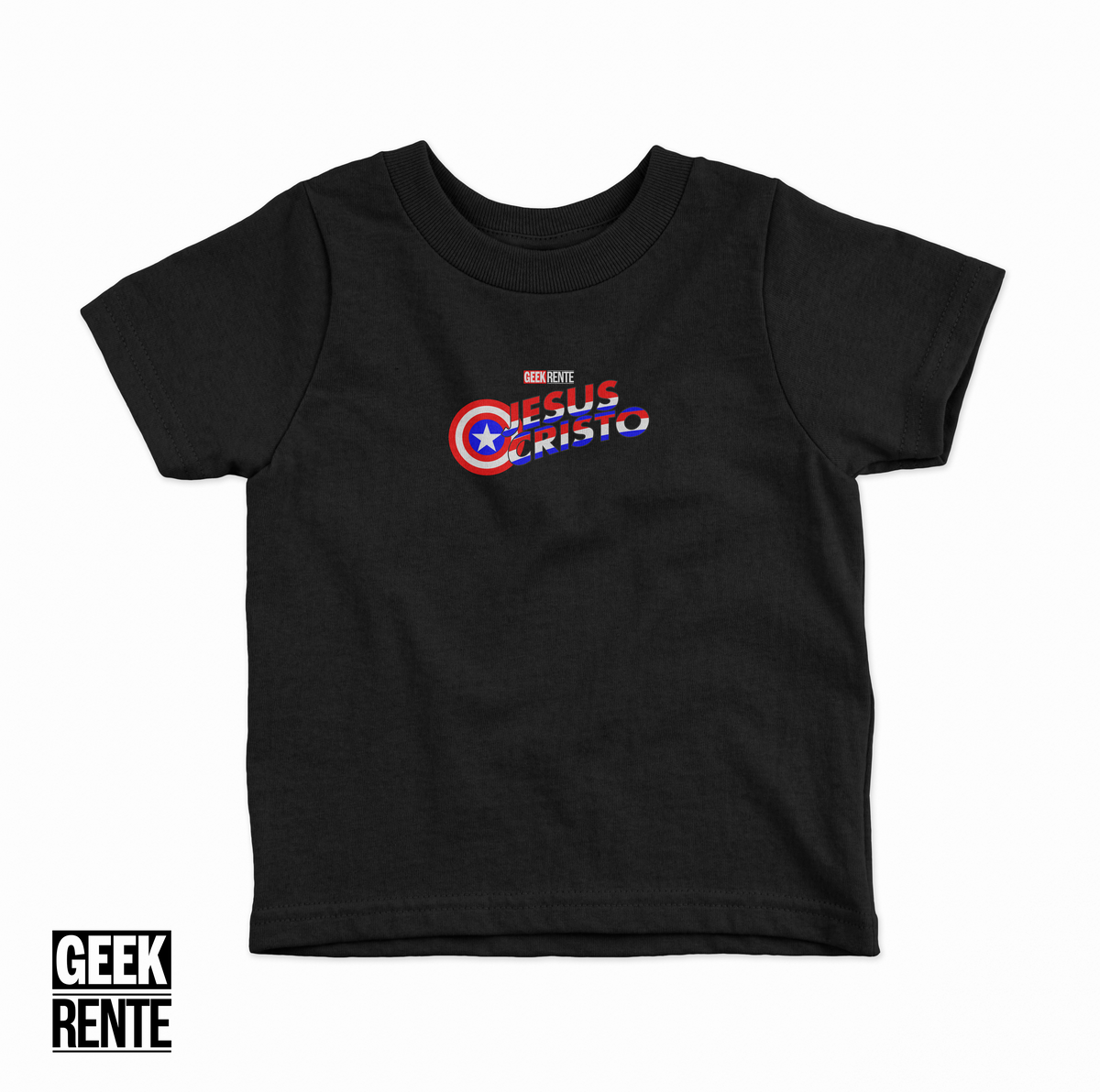 Nome do produto: Camiseta Infantil JESUS CRISTO / CAPITÃO AMÉRICA