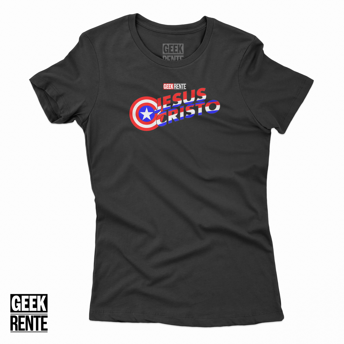 Nome do produto: Camiseta Feminina JESUS CRISTO / CAPITÃO AMÉRICA