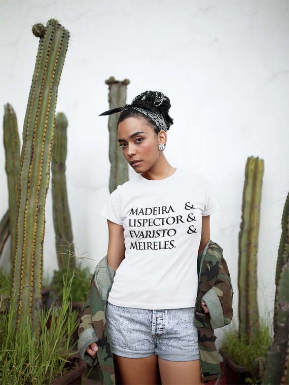 Camiseta Baaby Long Madeira&Lispector&Evaristo&Meireles