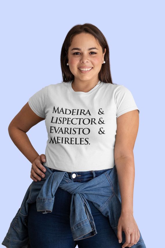 Camiseta Plus Size Madeira&Lispector&Evaristo&Meireles