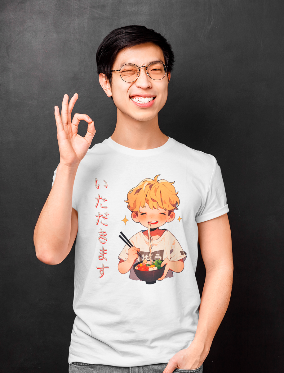 Nome do produto: Chibi Boy Eating Ramen - Camiseta