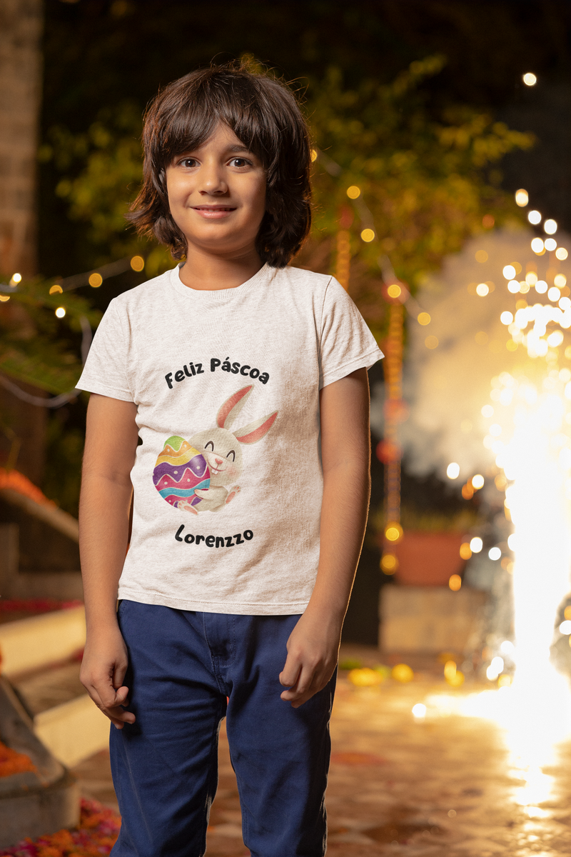 Nome do produto: Camiseta Infantil Feliz Páscoa mod 06 - 2 a 8 anos - com nome