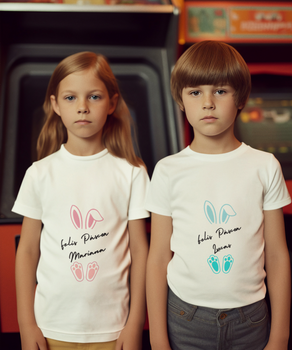 Nome do produto: Camiseta Infantil Feliz Páscoa mod 04 - 2 a 8 anos - com nome