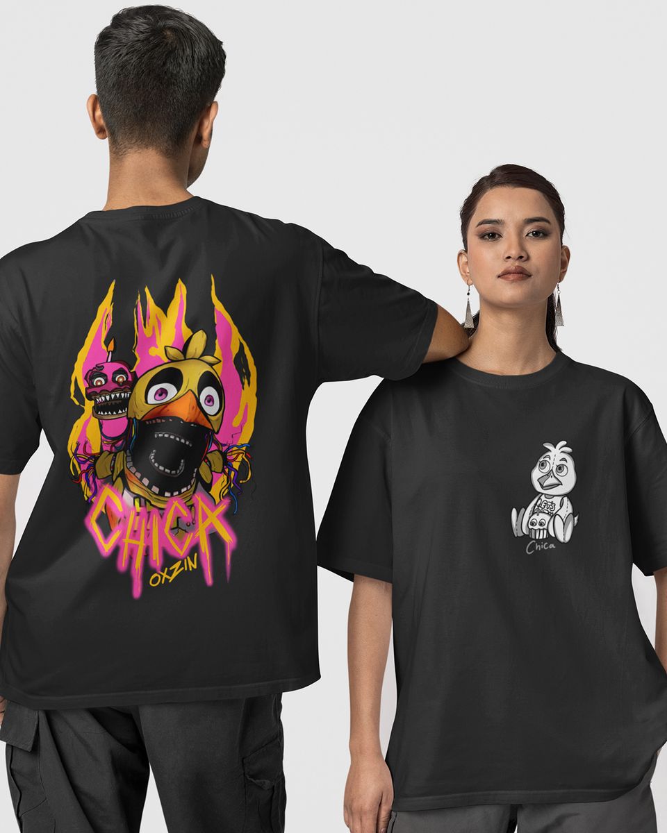 Nome do produto: Camiseta Unissex - Chica FNAF (frente e costas)