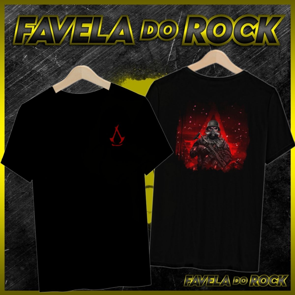 Nome do produto: CAMISA FAVELA DO ROCK ASSASSINS