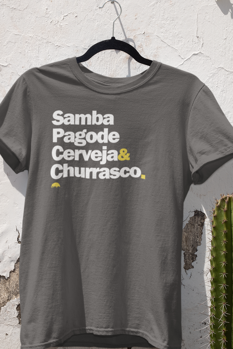 Nome do produto: T-SHIRT ESTONADA - SAMBA PAGODE CERVEJA & CHURRASCO